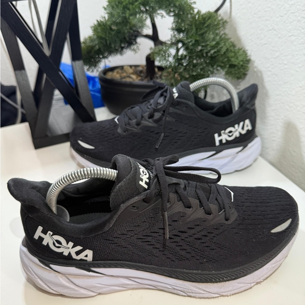 Hoka Clifton 8  Black and White Athletic Shoes - Picture 3 of 9